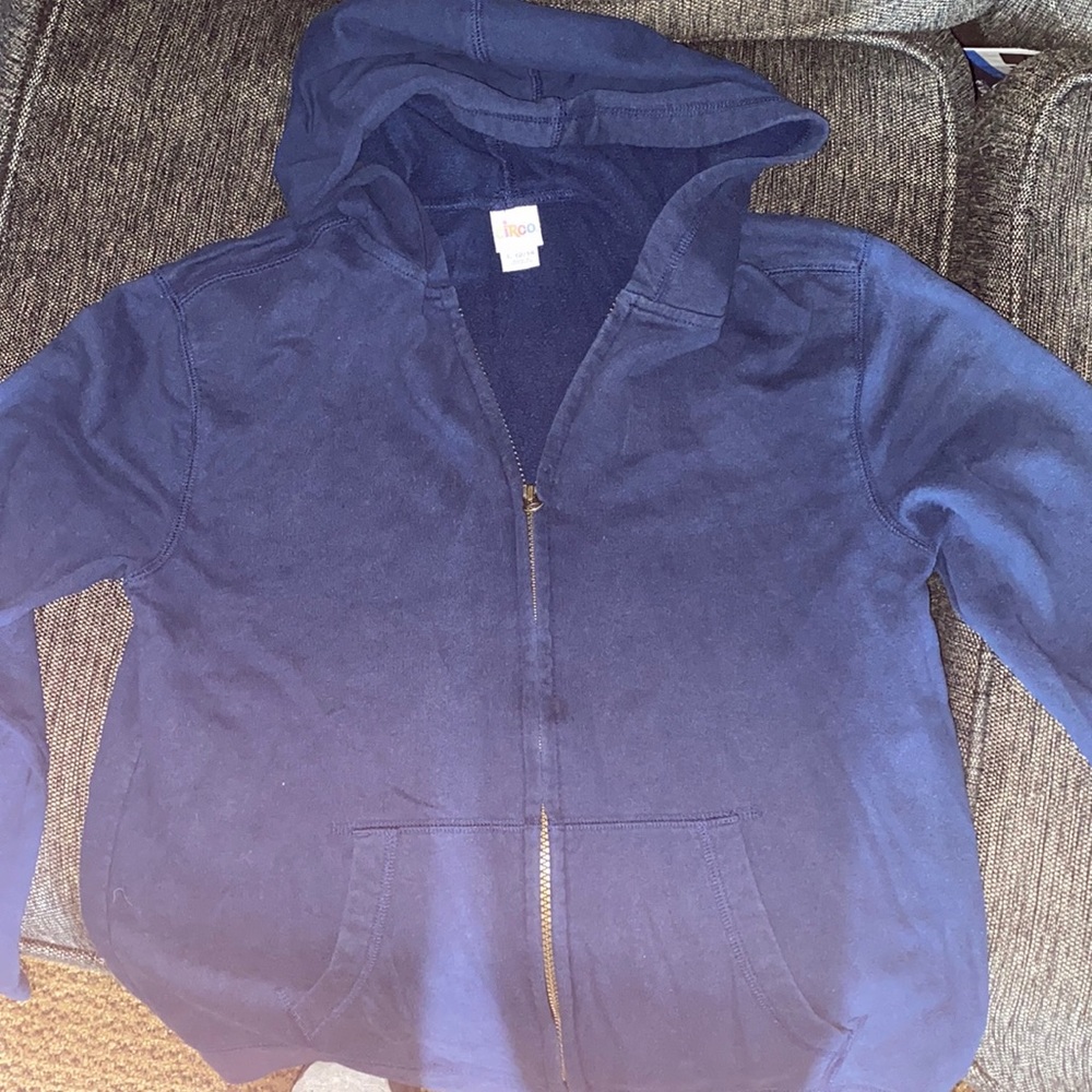 Boys dark blue zip up hoodie. Size large 12/14